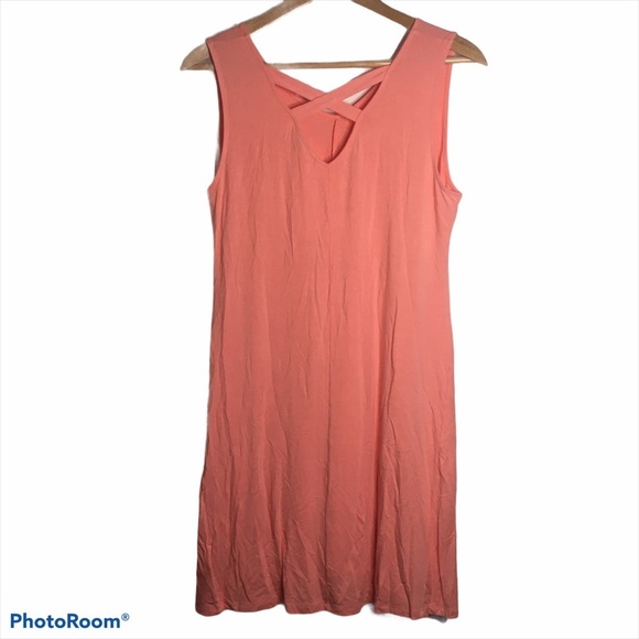Style & Co Peach Sleeveless Swing Dress Criss Cross Strap Back Large Petite LP - Picture 2 of 7